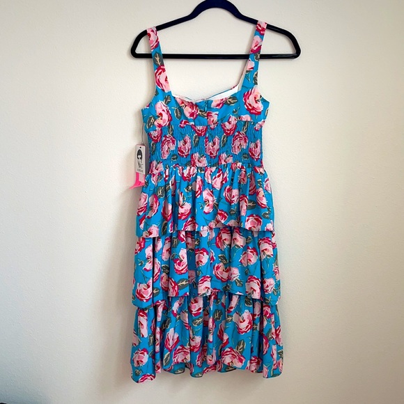 Betsey Johnson ISLAND BLUE FLORAL midi dress 4 - Picture 7 of 8